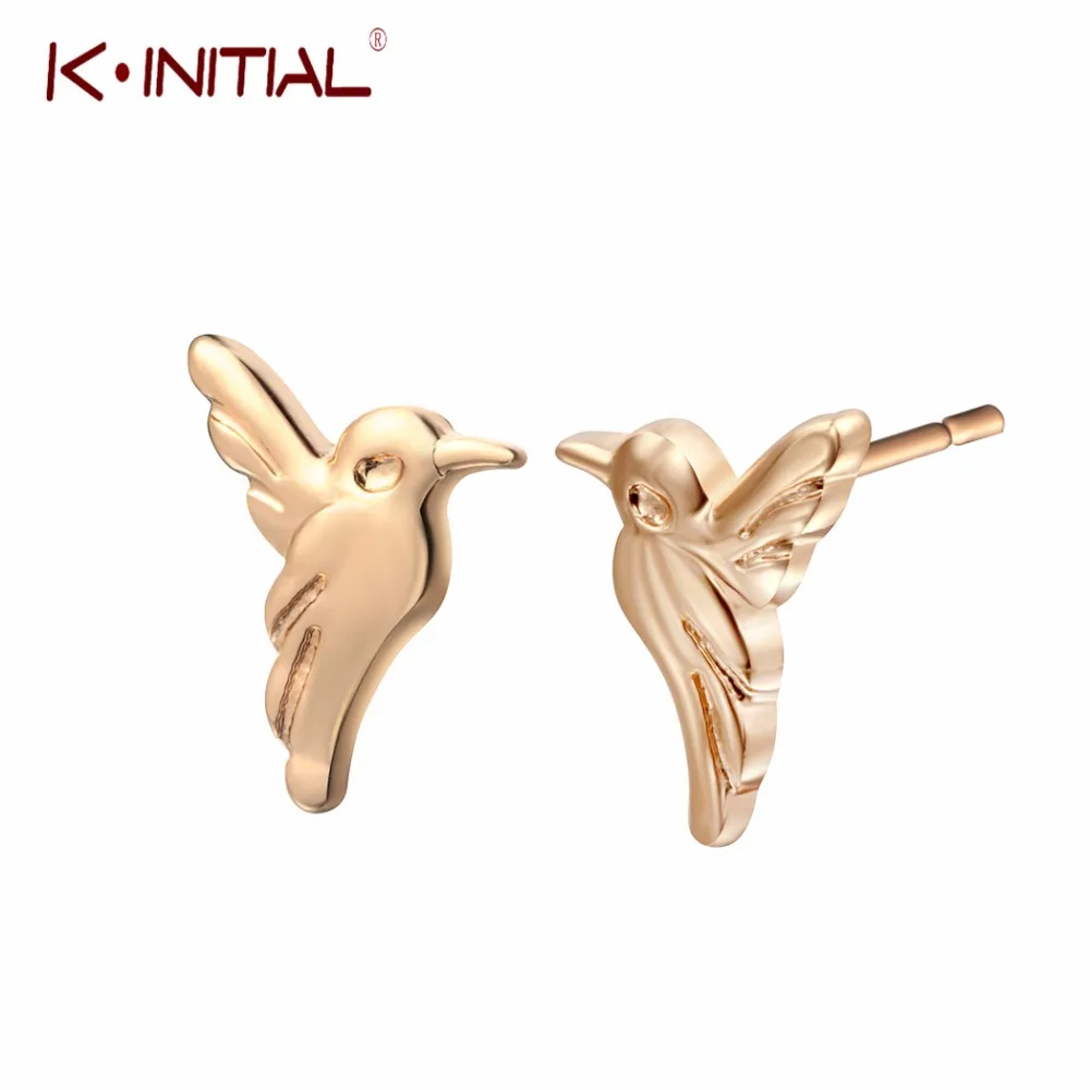 Kinitial Gold Silver Cute Animal Bird Stud Earrings Flying Birds