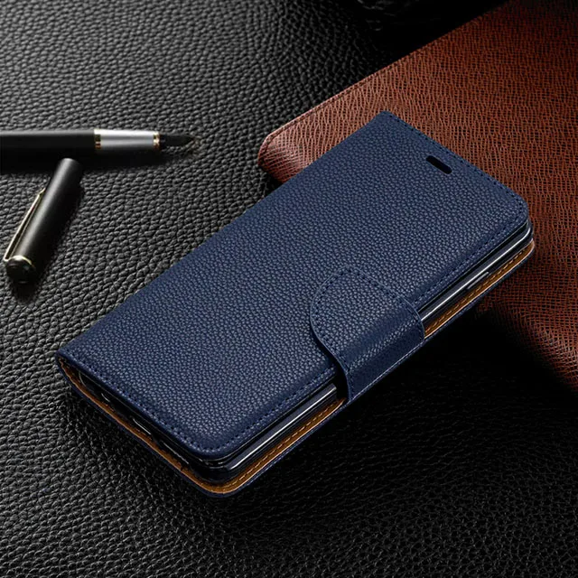 Личи Роскошный чехол из ТПУ и силикона чехол для Xiaomi Redmi 7 7A 6A 6 Note 7 K20 Pro винтажный кожаный бумажник держатель для карт защитный чехол - Цвет: Blue
