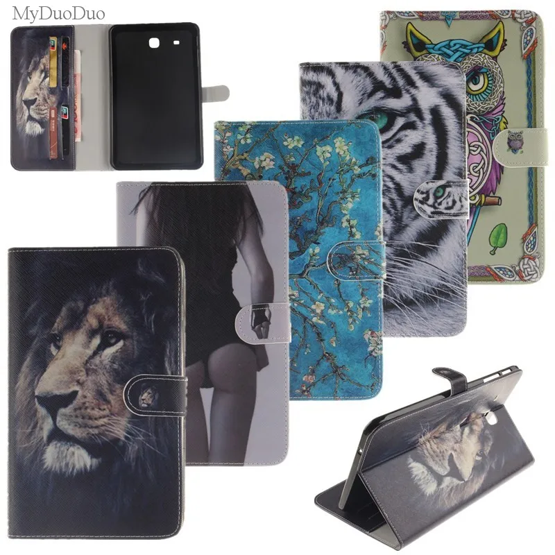 

Tablets Case For Samsung Galaxy Tab E 9.6 T560 SM-T561 PU Leather Book Stand Style Smart Fahion Printer Wallet Cover Case+Film