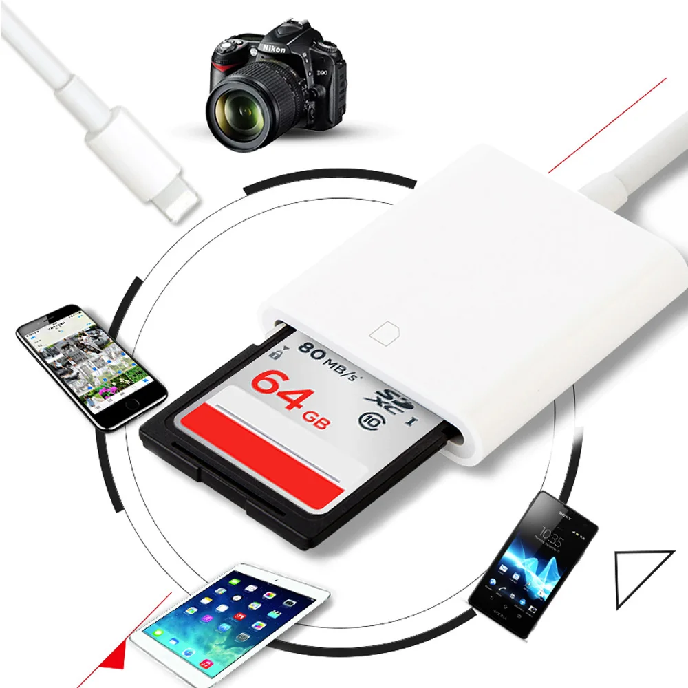 SD Card Reader Adapter Camera Connection Kit OTG Cable Data Transfer