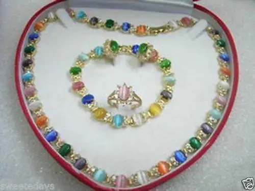 

Pretty Multicolor Opal Necklace Bracelet Earring Ring Set^^^@^18K GP style Fine jewe Noble Natural jade (A0424)