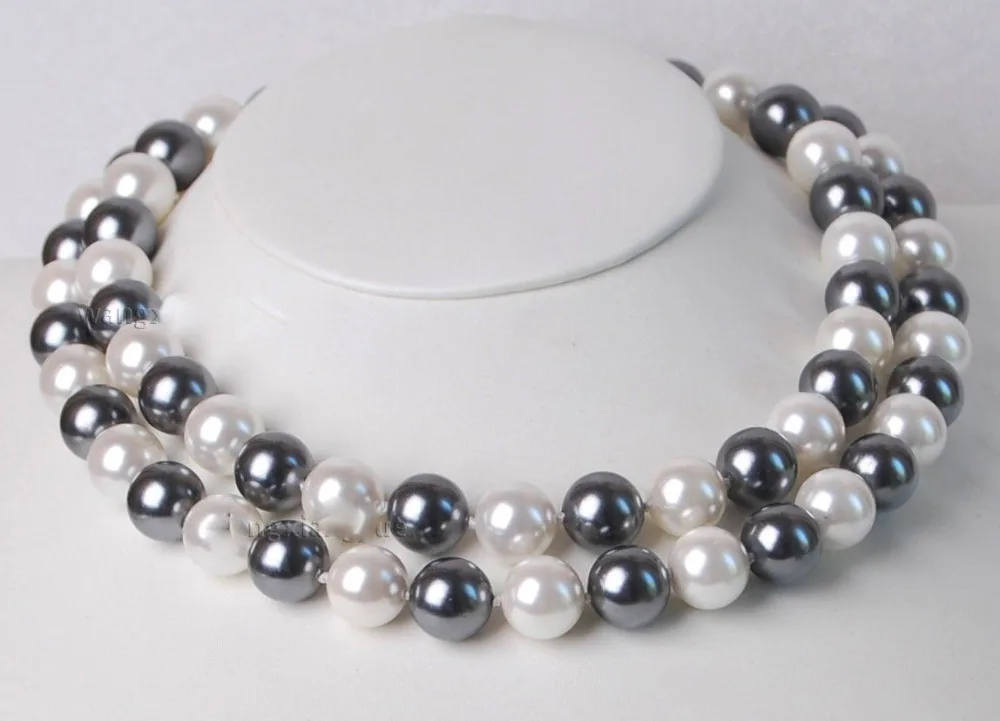 

Hot sale new Style >>>>>Long32"12MM Elegant white /black South sea Shell Pearl Necklace
