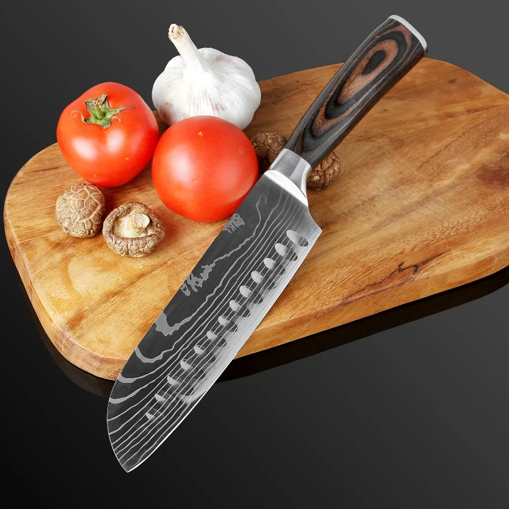 XITUO 7 дюймов японский стиль кухонный дамасский нож шеф-повара деревянная удобная ручка Santoku Кливер универсальный нож инструмент подарок