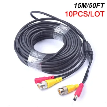 

10 PCS/LOT 50FT 15M Pre-made 2-in-1 BNC Video + Power DC Extension Cable for CCTV Security Camera Home Surveillance TV System
