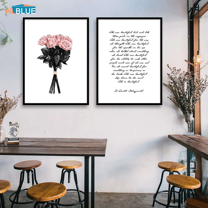 

Canvas Prints Flowers Roses Wall Art Canvas Painting Poster Nordic Quote Wall Pictures For Bedroom Modern Home Decor Minimalist