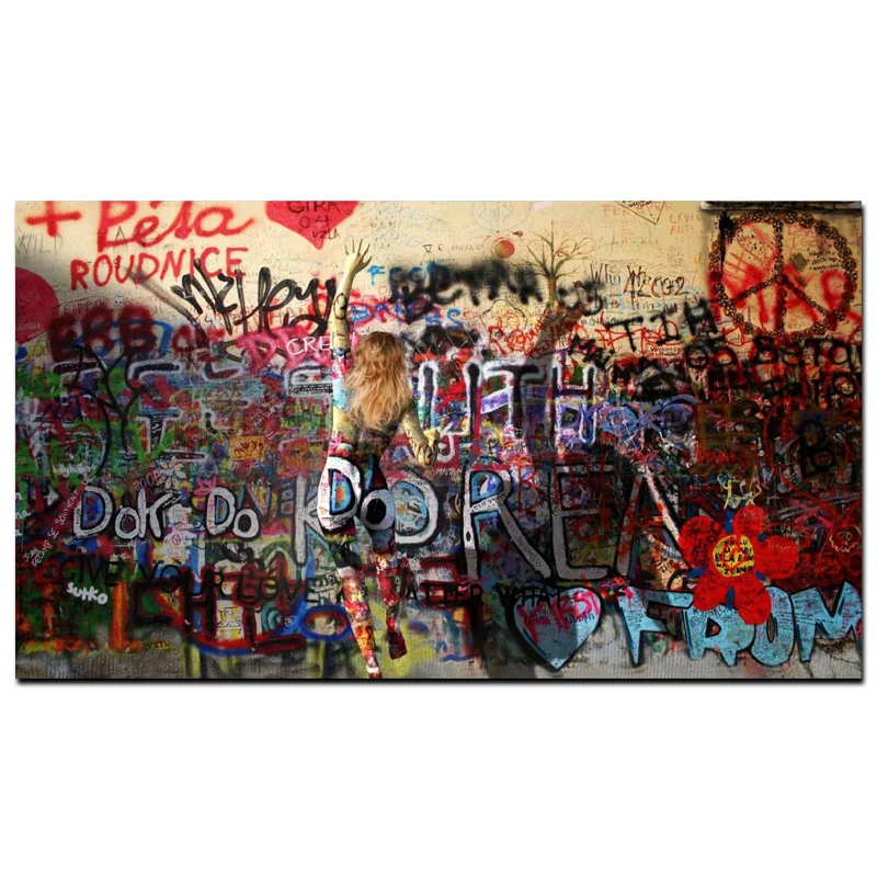 Banksy Art Woman Graffiti On the Wall Abstract Painting HD Print on Canvas Poster Pop Art Picture For Living Room Cuadros Decor (3)