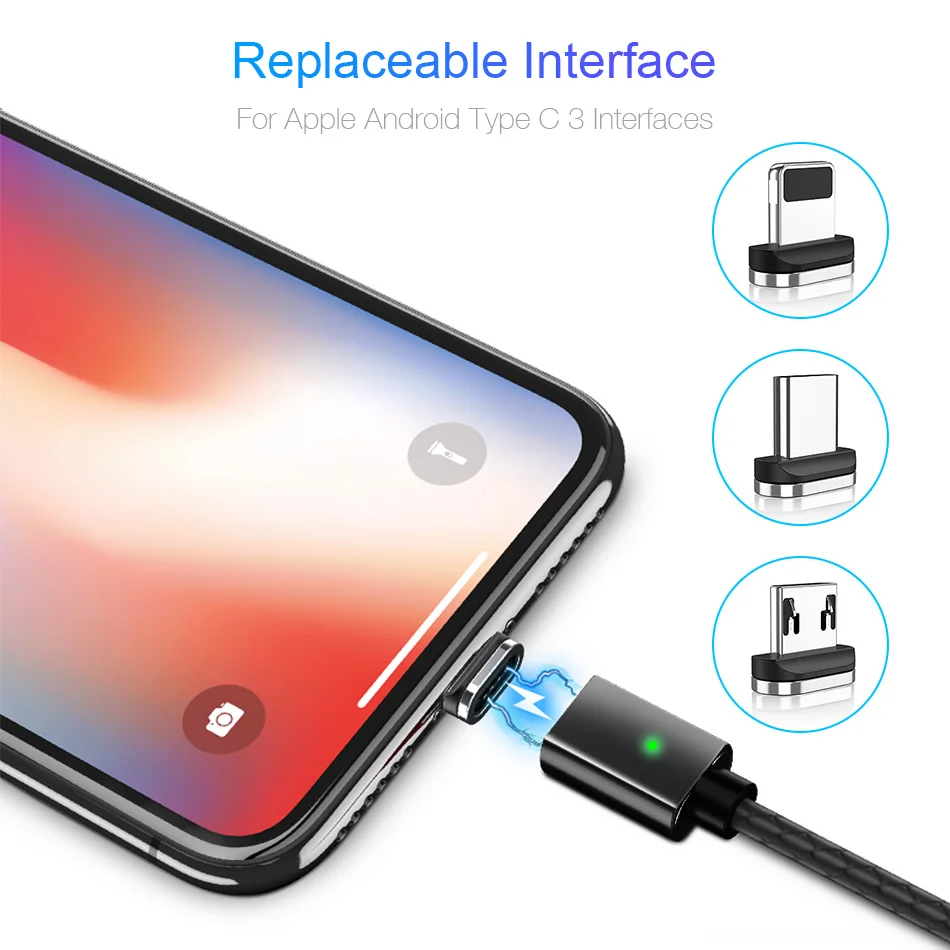 Магнитный кабель usb type-C кабель для iPhone зарядное устройство 1 м Магнитный 3A Быстрая зарядка микро кабель usb с подсветкой провод для huawei samsung