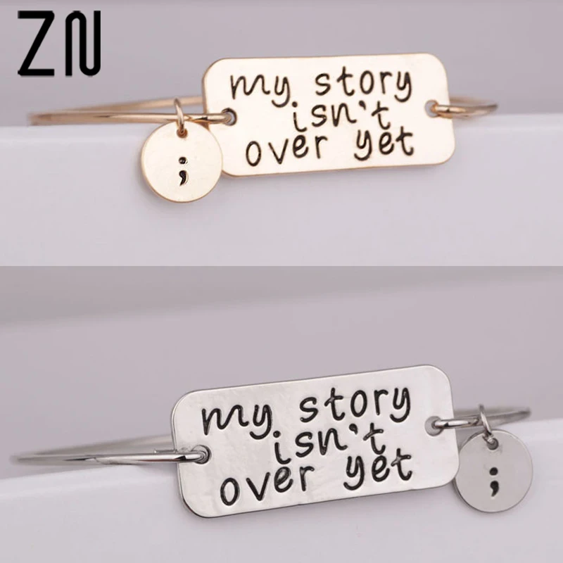 

ZN Fashion Personality Letters Bangles "My Story isn't over yet" Charm Classics Inspirational Bracelets Bangles For Women Men