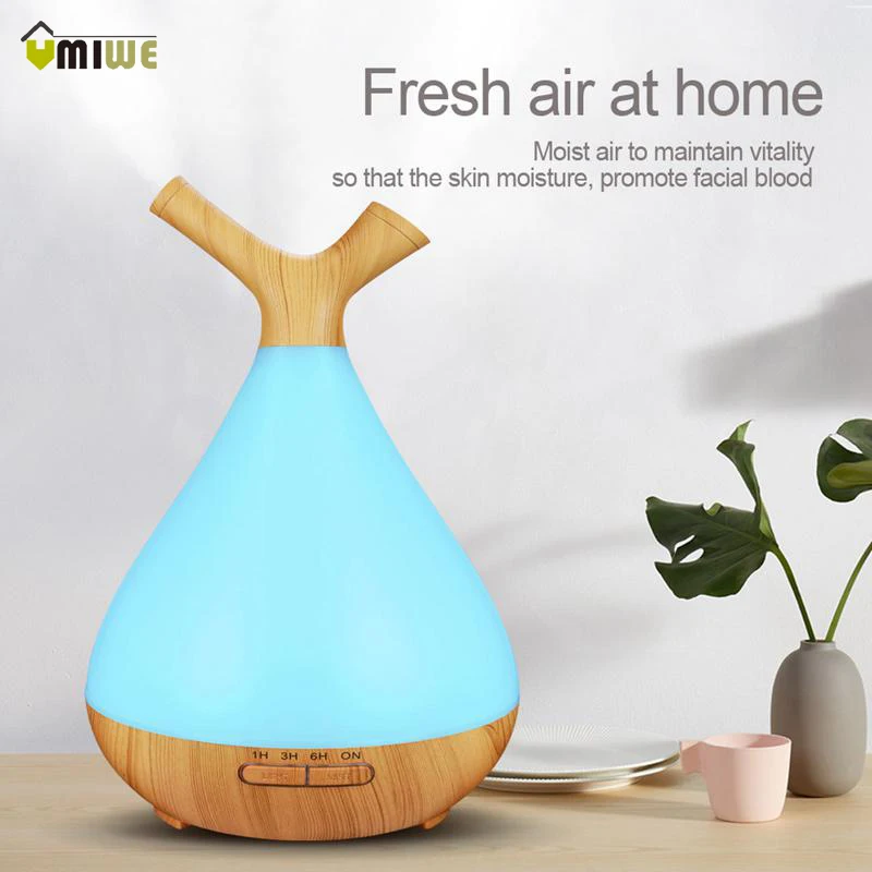

400ml Essential Oil Diffuser Wood Grain Air Aroma Essential Oil Diffuser Humidifier With 7 Color LED Light for Home Office