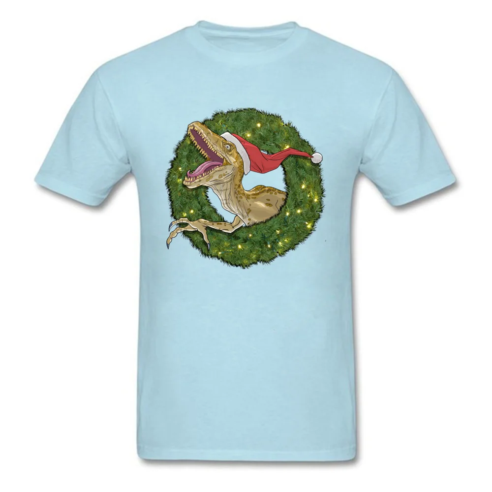 Velociraptor and Christmas Wreathe All Cotton Mens Short Sleeve Tops Tees Design Summer Autumn Tshirts 2018 New O Neck T Shirt Velociraptor and Christmas Wreathe light