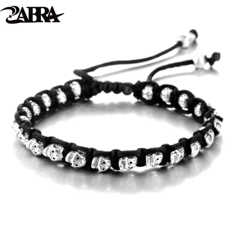 Goede ZABRA Echte 925 Zilveren Armband Mannen Vintage Schedel Touw Heren Armbanden Voor Vrouwen Handgemaakte Sterling Zilveren Sieraden