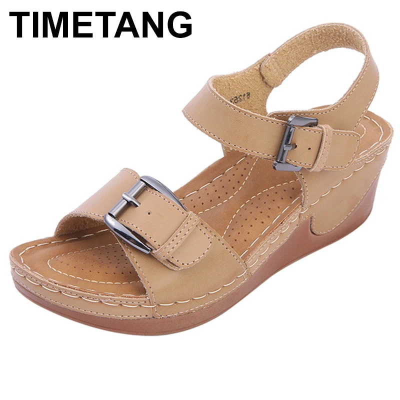 

TIMETANG Wedge Casual Sandals Women Shoes Casual Platform Buckle Strap Flat Shoes Comfortable Rome Style Lightweight Mama Shoes