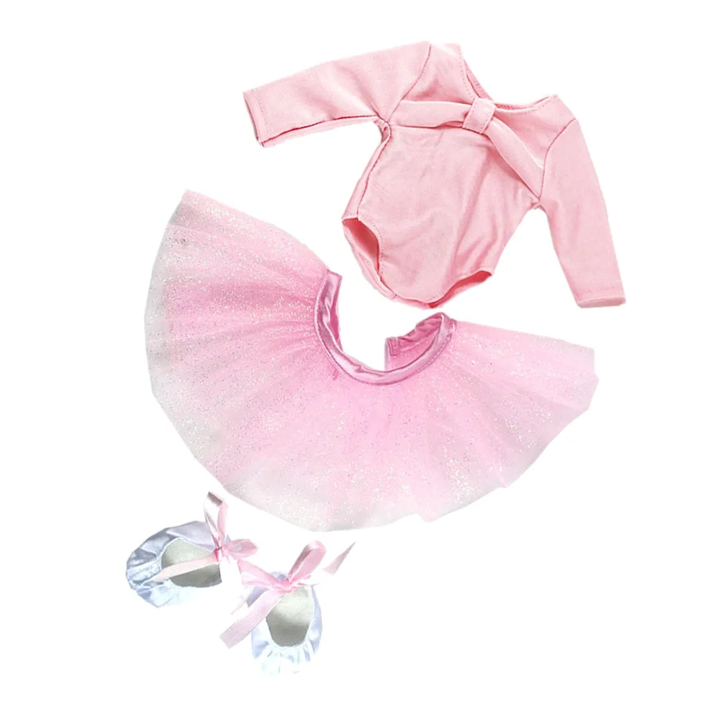 Skinny Ballet Dance Suit Skirt Dress Shoes for   18 inch Dolls Accessories Gilrs Toy Pink