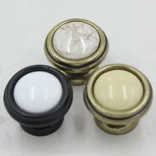 32mm Bronze Kichen Cabinet Knob Ceramic Drawer Knob Pull Antique brass Dresser Cupboard Door Handle Knob Porcelain Knobs Vintage