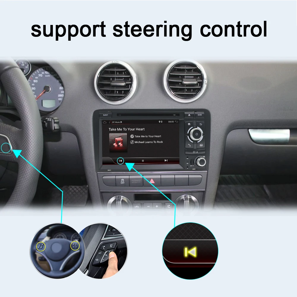 Top Bosion 7 inch HD 2 Din Android 9.0 Octa 8 Core Car Radio Stereo DVD Player Multimedia Navigation GPS For Audi A3 8P 2003-2011 BT 3