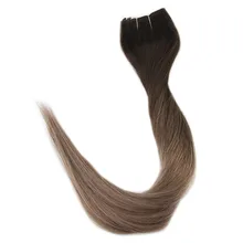 Full Shine Flip on Human Hair Fish Line Halo Real Hair Extension Ombre Balayage Color #2 Fading to Color #6 with #18 Ash Blonde