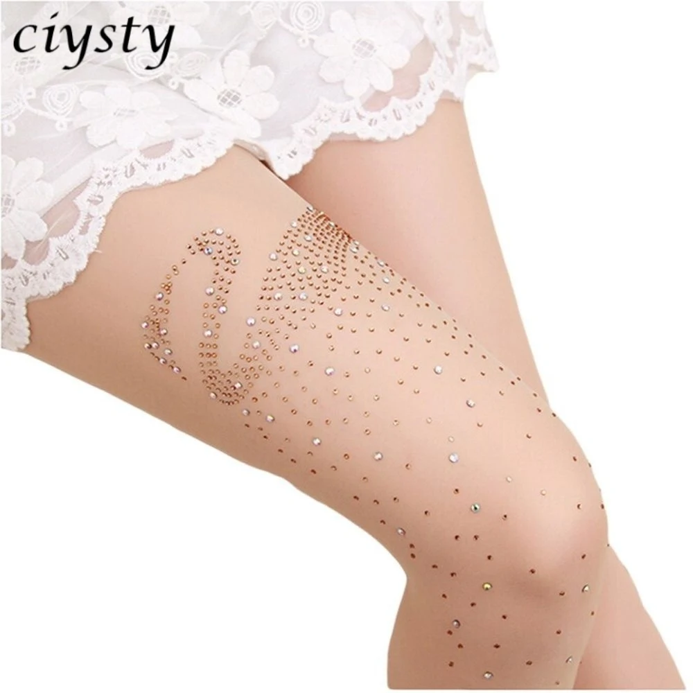 

2017 Hot Women Girls Sexy Ladies Swan Thin Bling Crystal Rhinestone Stretch Pantyhose Tights Long Stockings 6 Patterns