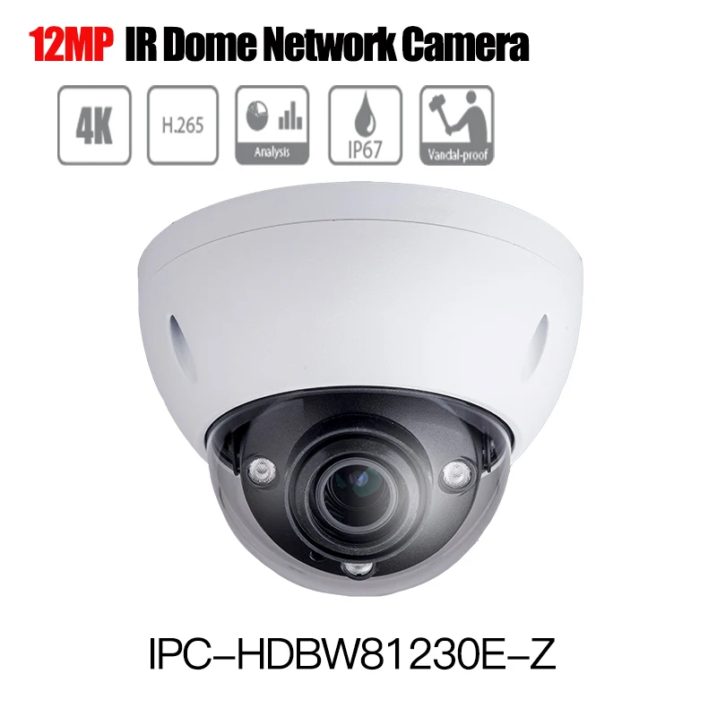 

DH 4k 12MP IP Camera IPC-HDBW81230E-Z 4K IR Dome Network Camera 4.1mm-16.4mm motorized lens Support POE and SD card IP67 IK10