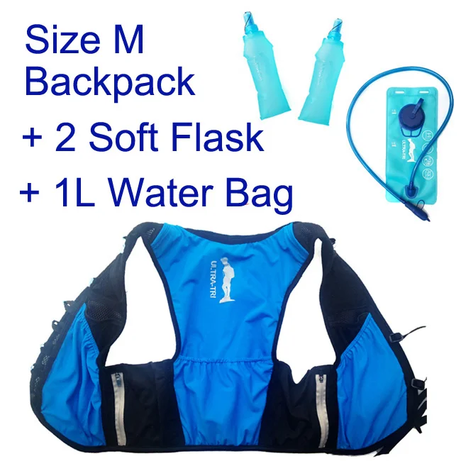 ULTRA-TRI гидратационный рюкзак для бега, жилет, ультра легкий, для бега, для марафона, для гонок, Mochila, спортивная сумка, Speedvest, синий, 8L - Цвет: M Flasks Bladder