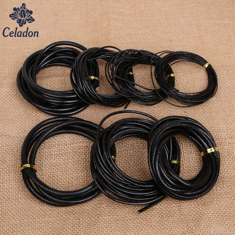 

1/2/3/5m Black Round Real Leather Cord 1/1.5/2/3/4/5/6mm Beading Rope String Cords Bracelet Necklace DIY Jewelry Making