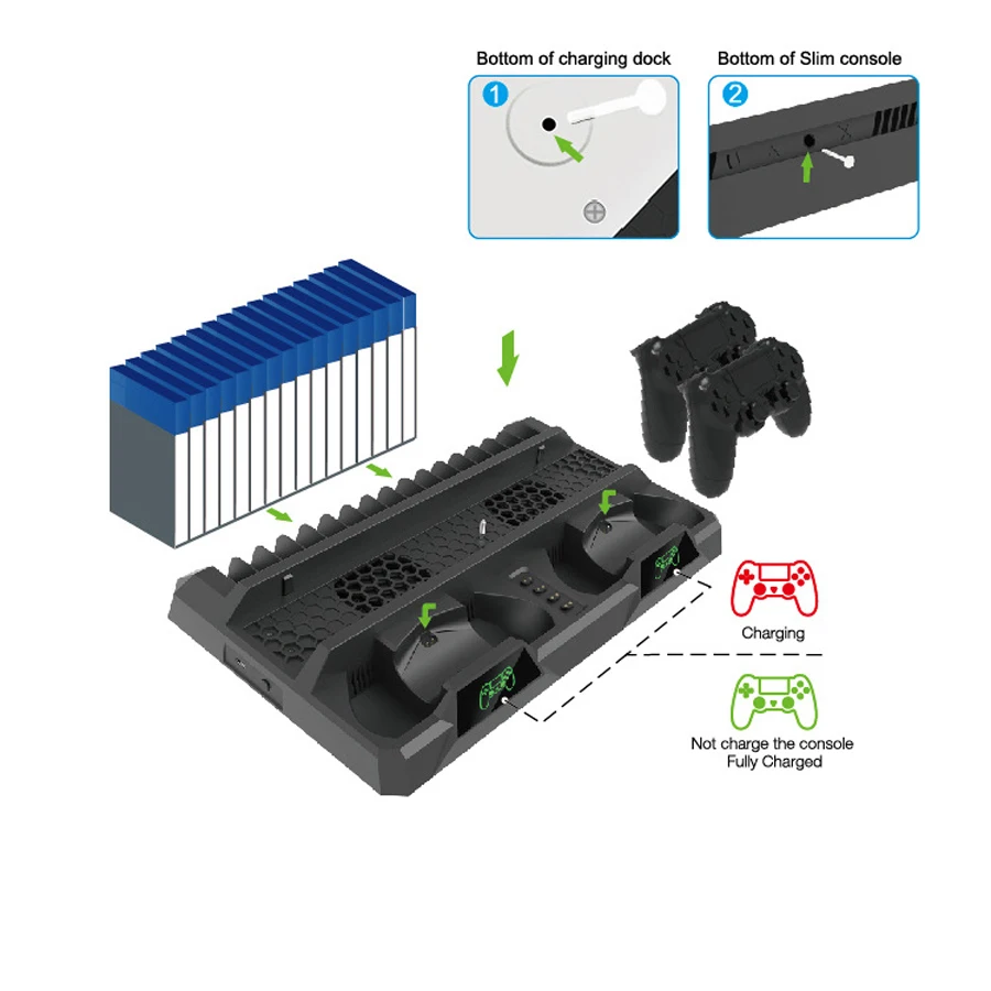 PS4/Pro/Slim консоль подставка охлаждающий вентилятор контроллер зарядное устройство зарядная док-станция игровая станция для хранения 4 шт. 4 аксессуары