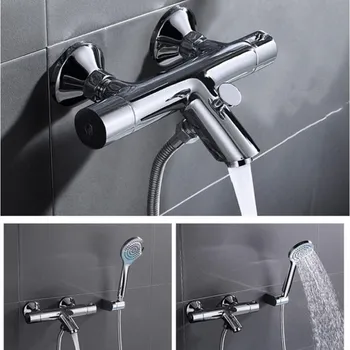 

Wall Mounted Bathroom Chrome thermostatic Bath & Shower Faucet hand held Shower Faucet Sets Bathtub Faucet Set