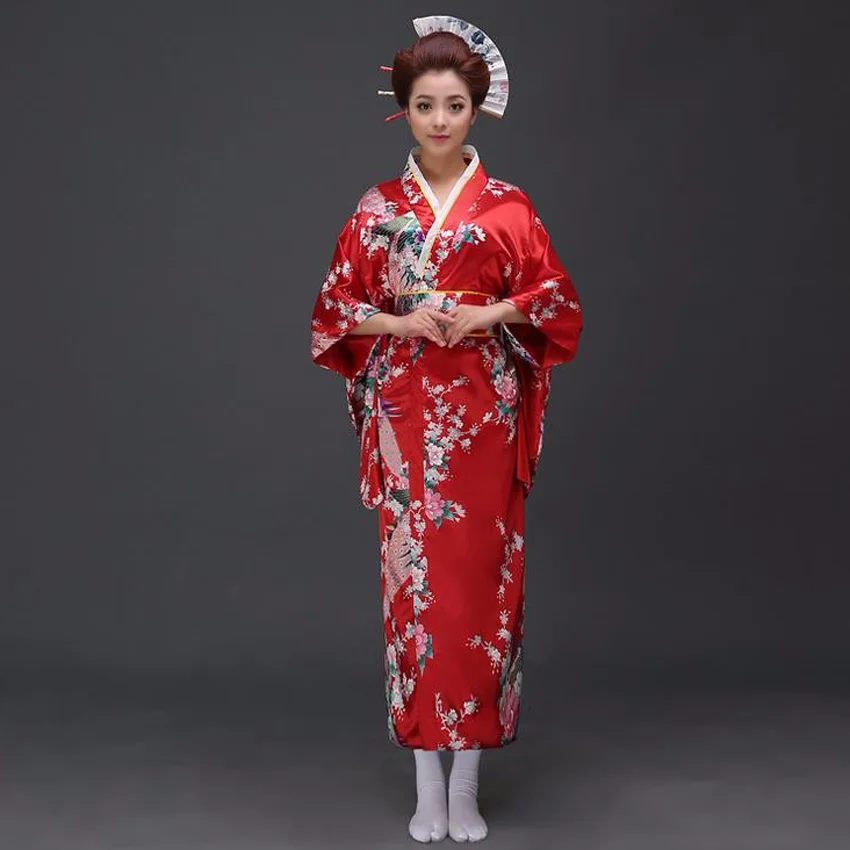 Восточное женское японское традиционное кимоно платье сексуальное красное вечернее платье шелковое Роскошное винтажное юката с Obi Косплей Костюм
