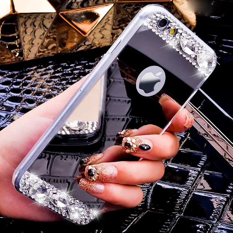 

Mirror Luxury Diamond Rhinestone TPU Case for iPhone 6 6s 4.7 / plus 5.5 Soft Silicone Thin Protective Back Cover for iphon 6 s