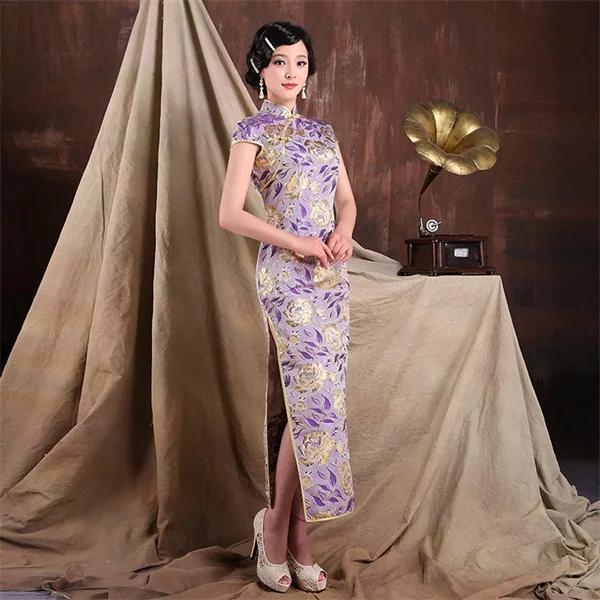 Высокая мода Небесно-голубой китайский леди парча Длинные Cheongsam Qipao Socialite Robe De Soiree размер S M L XL XXL QS14