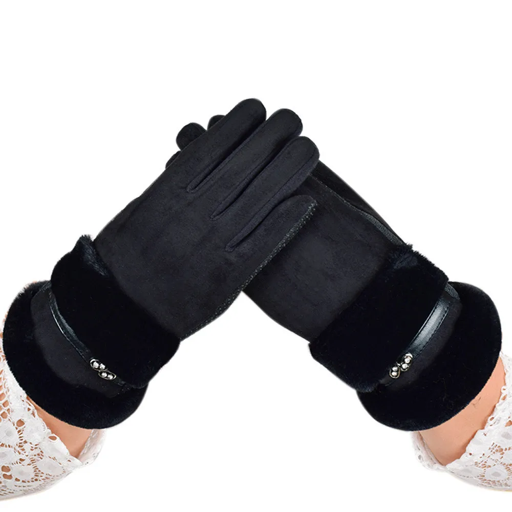 Women Non slip Gloves Fake Fur Winter Soft Wrist Warm Thicken Mitten