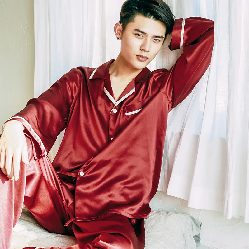 Chinese Pajamas Sets 100% Stain Silk Pijamas Big Plus Size Leisure Suits Mansleepwear Soft Pajamas for Men Pajama Sleep Wearman