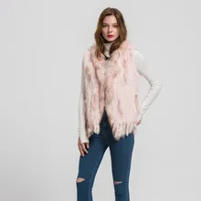 2016 New L / XL Rabbit Real Fur Vest Raccoon Fur Collar Women Winter Fashion Gilet Waistcoat Ladies Coat S1700