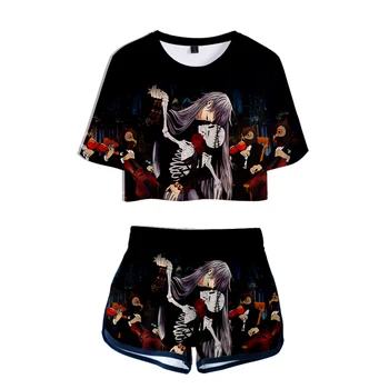 

Black Butler Printed Women two piece set New game Oversize Navel short sleeve and Kpop Black Butler Short Pants O-neck Summer