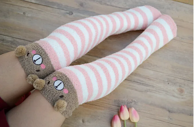 

100 pairs fedex Long Over Knee Stocking Autumn Winter Leg Warm velvet animal bear Stockings Fashion Casual Boot Stocking