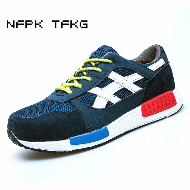 

large size men fashion breathable mesh steel toe caps work safety summer shoes puncture proof light tooling security low boots
