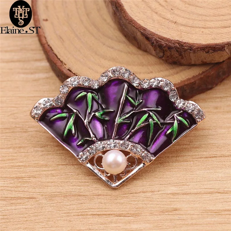 

Vintage Bamboo Pearl Brooch New Style Jewelry Camouflage Bamboo Antique Elegant Bamboo Pear Fan Retro Brooch For Women Gift