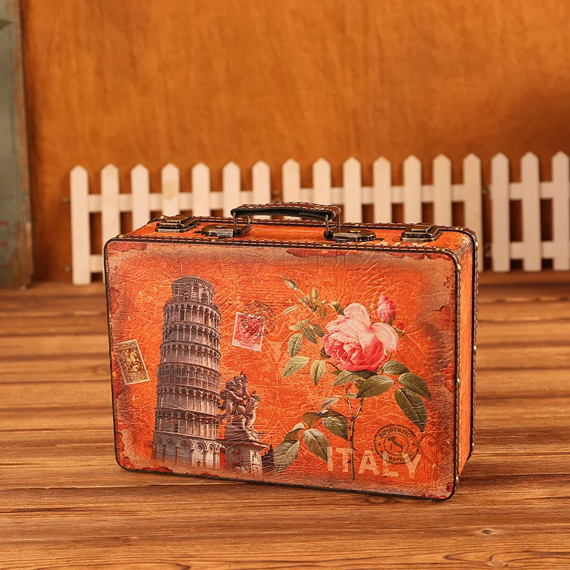 Retro Stylish European Storage Box Travel Out Suitcase Small Portable Wooden Antique Decoration Make Up Organizer Box