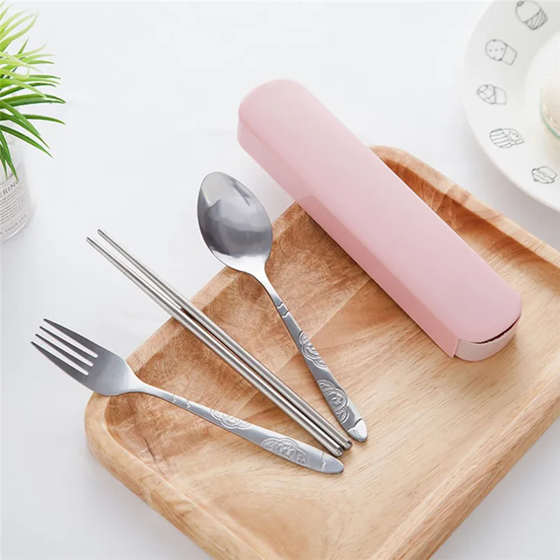 Stainless Steel Chopsticks Spoon Tableware Fork 3pcs Set Portable Handmade Japanese Style For Children Student Droship R08 (4)