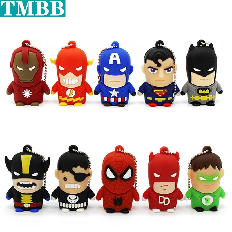 Cartoon characters usb flash disk 16GB 32G 64GB full capacity pen drive The Avengers memory stick mini plastic U disk super Hero