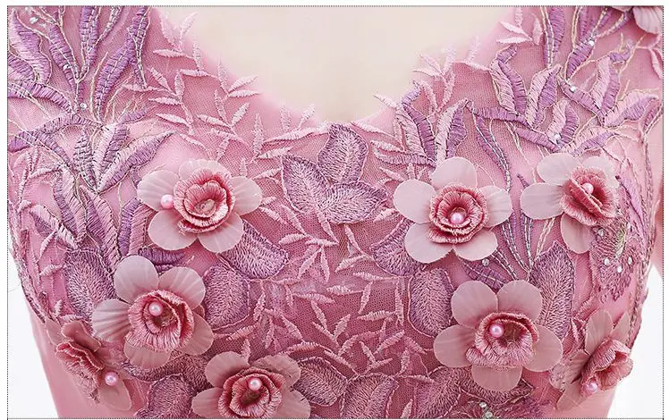 NOBLE WEISS Розовое Бальное платье для выпускного бала Бальные платья для 15 лет с цветком из тюля формальное платье с v-образным вырезом для выпускного вечера рукав три четверти