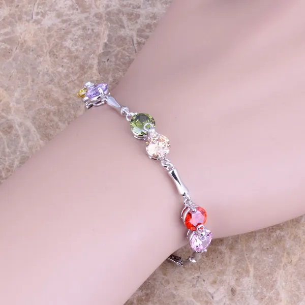 

Multicolor Green Peridot 925 Sterling Silver Link Chain Bracelet 7 - 8 inch For Women S0258