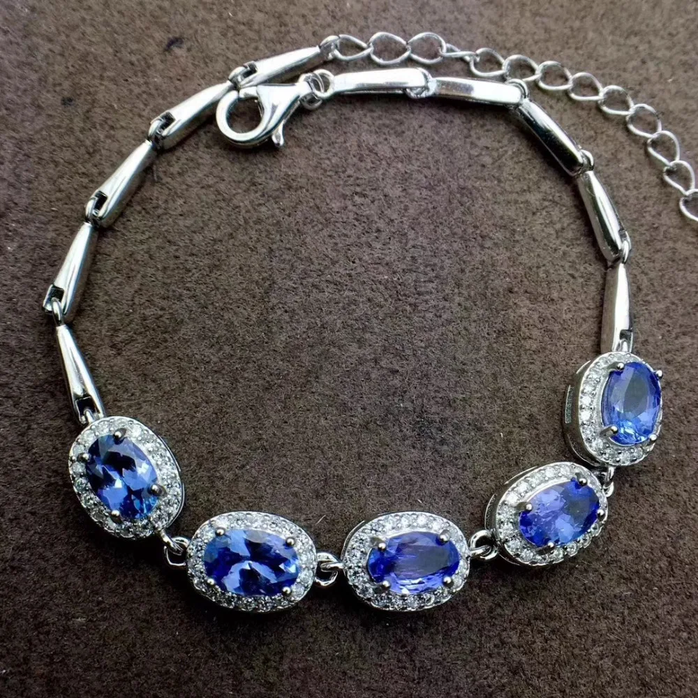 Bracelet de pierres précieuses tanzanite bleu naturel Bracelet de pierres précieuses naturelles 925