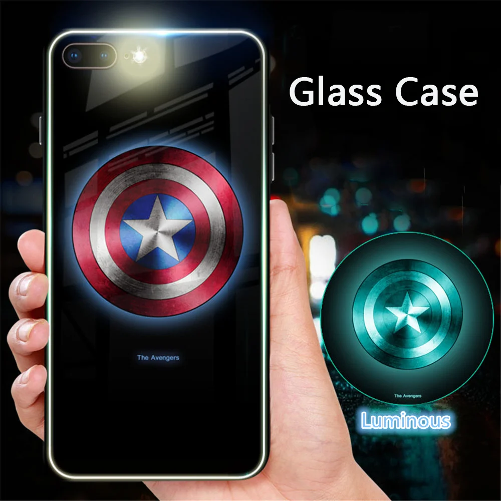 Горячая комиксов Marvel световой Стекло чехол для iPhone X XS MAX XR 10 8 7 6 6s плюс