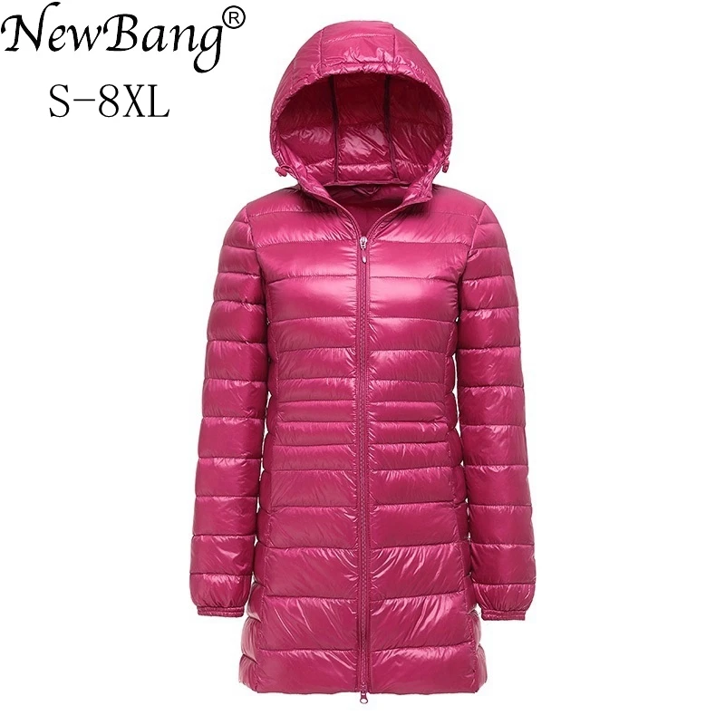 Kopen NewBang Merk 7XL 8XL Plus vrouwen Down Jas Ultra Licht Donsjack Vrouwen Lichtgewicht Herfst Winter Hooded Lange Down jas