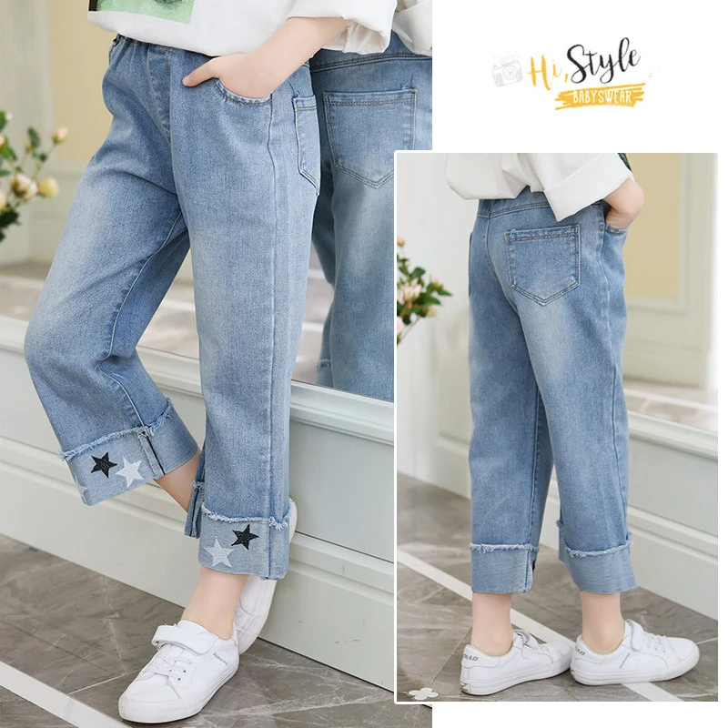 Short Jeans Pants For Girls Summer Elastic Waist Denim Pants Femme Kids Star Pattern Spandex Loose Fitness Capri Jeans Trousers Pants Aliexpress