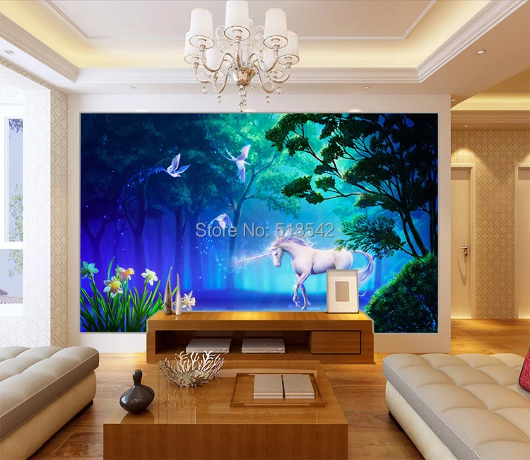 Пользовательские фото обои Гостиная диван ТВ Задний план украшение стены картина лес Единорог Большие Настенные обои для стен 3D