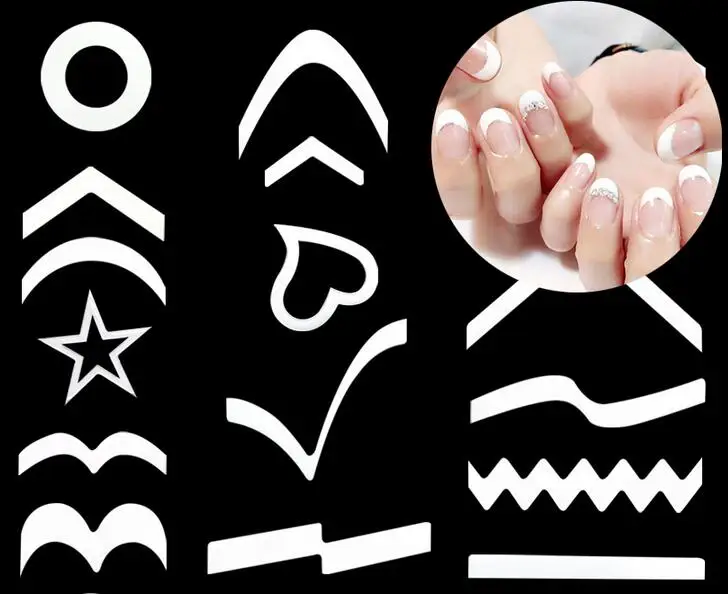 

hot sale Tips Guide Nail French stickers cut color nail tool smile stickers V line wavy line crescent 24 models optional