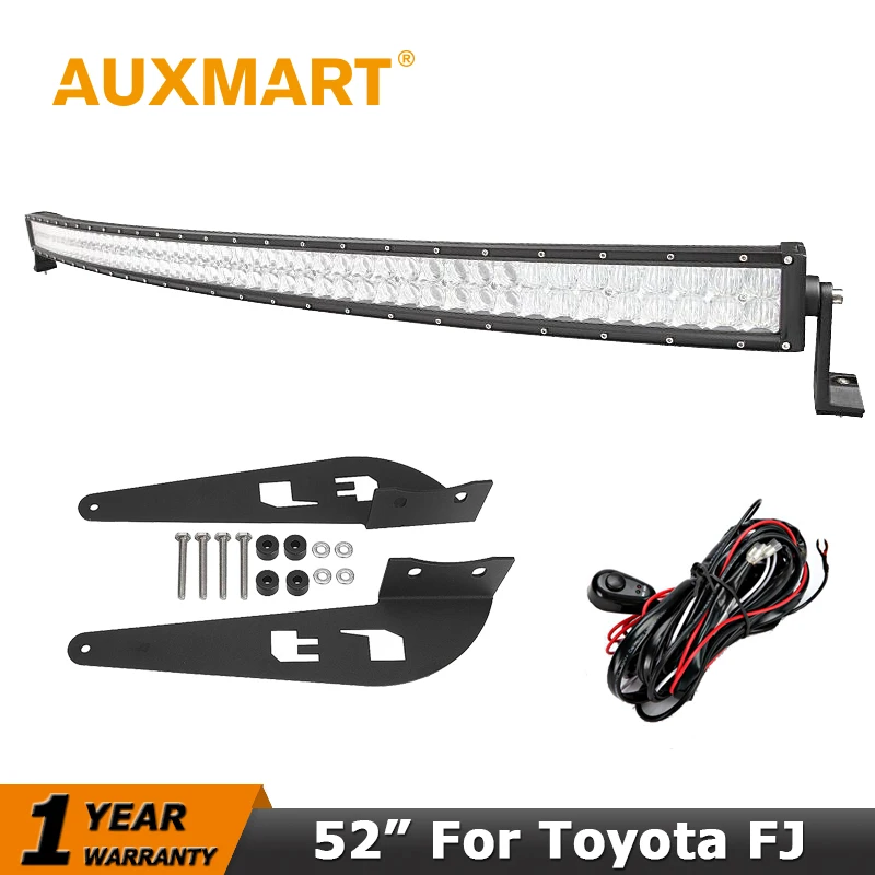 Auxmart 52 inch Curved LED Light Bar 500W CREE Chips 5D Offroad Driving Light For Toyota FJ 20072014 Mounting Support Kit