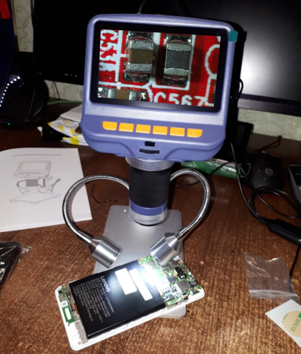 Digital USB/HDMI Microscope 4.3 inch Built-in Display High Object Distance THT SMD Tool Measuring Software | Инструменты