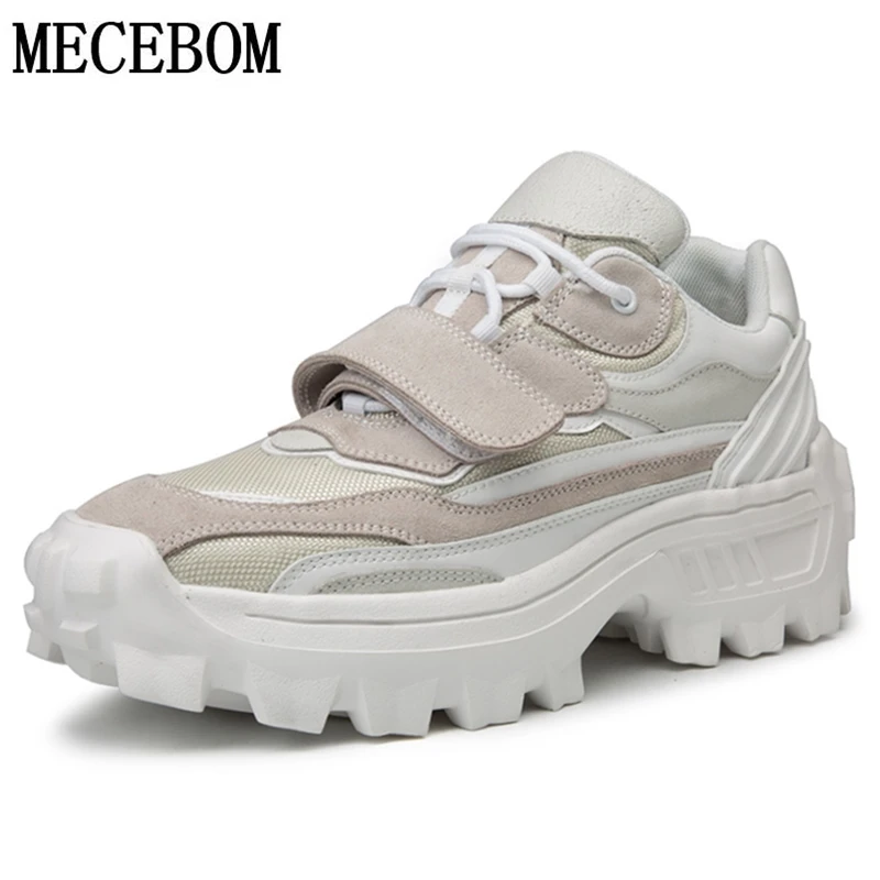

Retro Gray Men Dad Shoes Brand Suede+Mesh Breathable Thick Sole Platform Shoes HOOk&LOOP Men Chunky Sneakers Web Celebrity Shoe